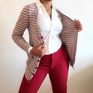 Forever 21 - Red/Gray Striped Cardigan with front pockets